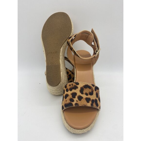 J. CREW Calf Hair Espadrille Wedge Sandal Womens SZ 7 Leather Leopard Cat Print - Picture 3 of 7